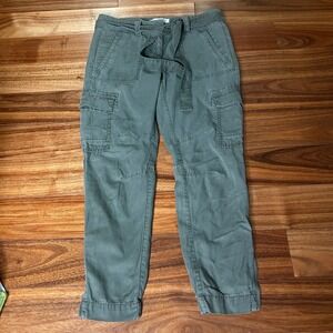 LOFT Women's Olive Green Zippered Ankle Cargo‎ Pants Belted Cropped